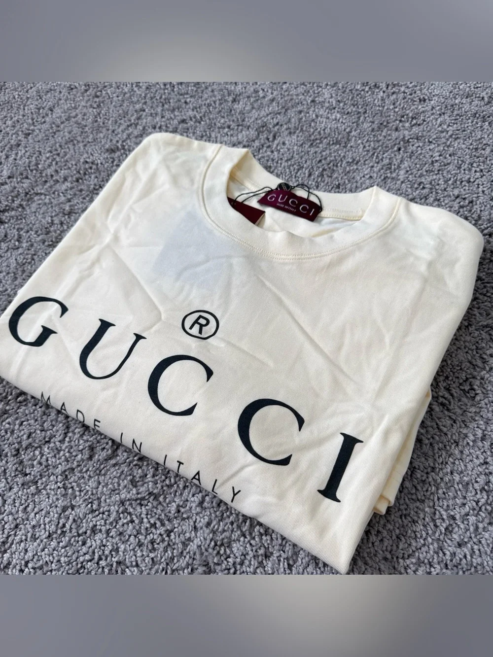 Gucci Cream Short Sleeve round neck t shirt Logo Tee size XL